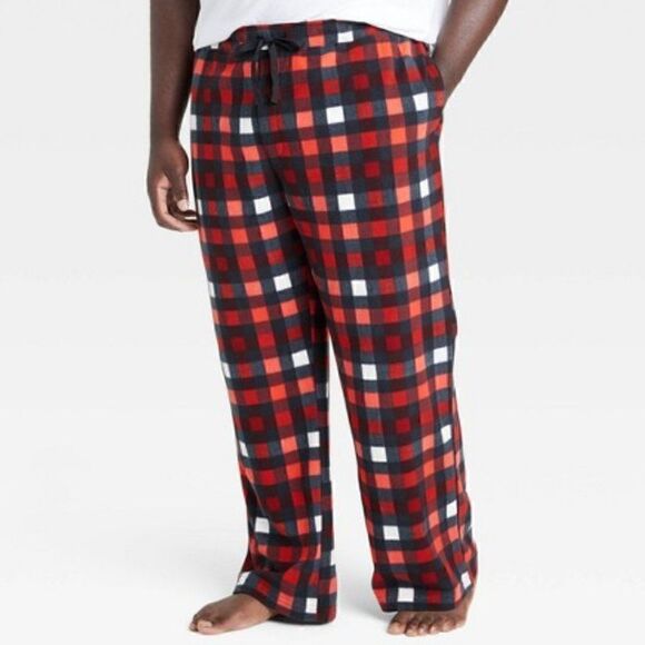 NEW Goodfellow Fleece Pajama Pants Size 3XL Tall / 3XLT Red Black Plaid - Picture 1 of 8